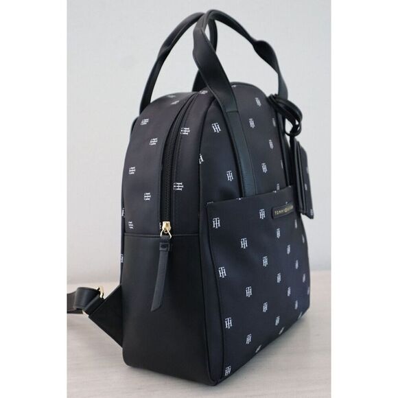 Tommy Hilfiger 69J8441 001 Unisex Black Monogram Nylon Backpack w/Pouch - Picture 3 of 15
